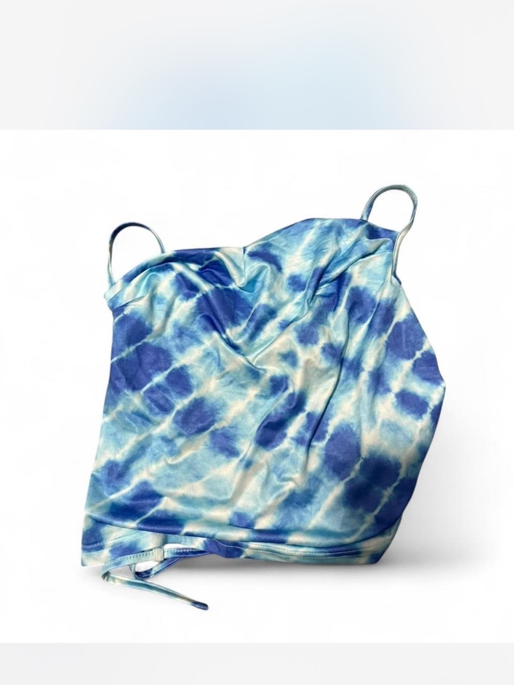 Blue Tie-Dye Satin Cowl Neck Slip Tank